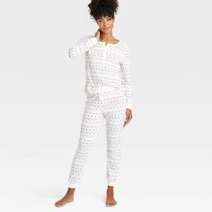 NEW Auden Thermal Henley Top & Joggers Cream Fair Isle 2 piece Pajama Set XXL